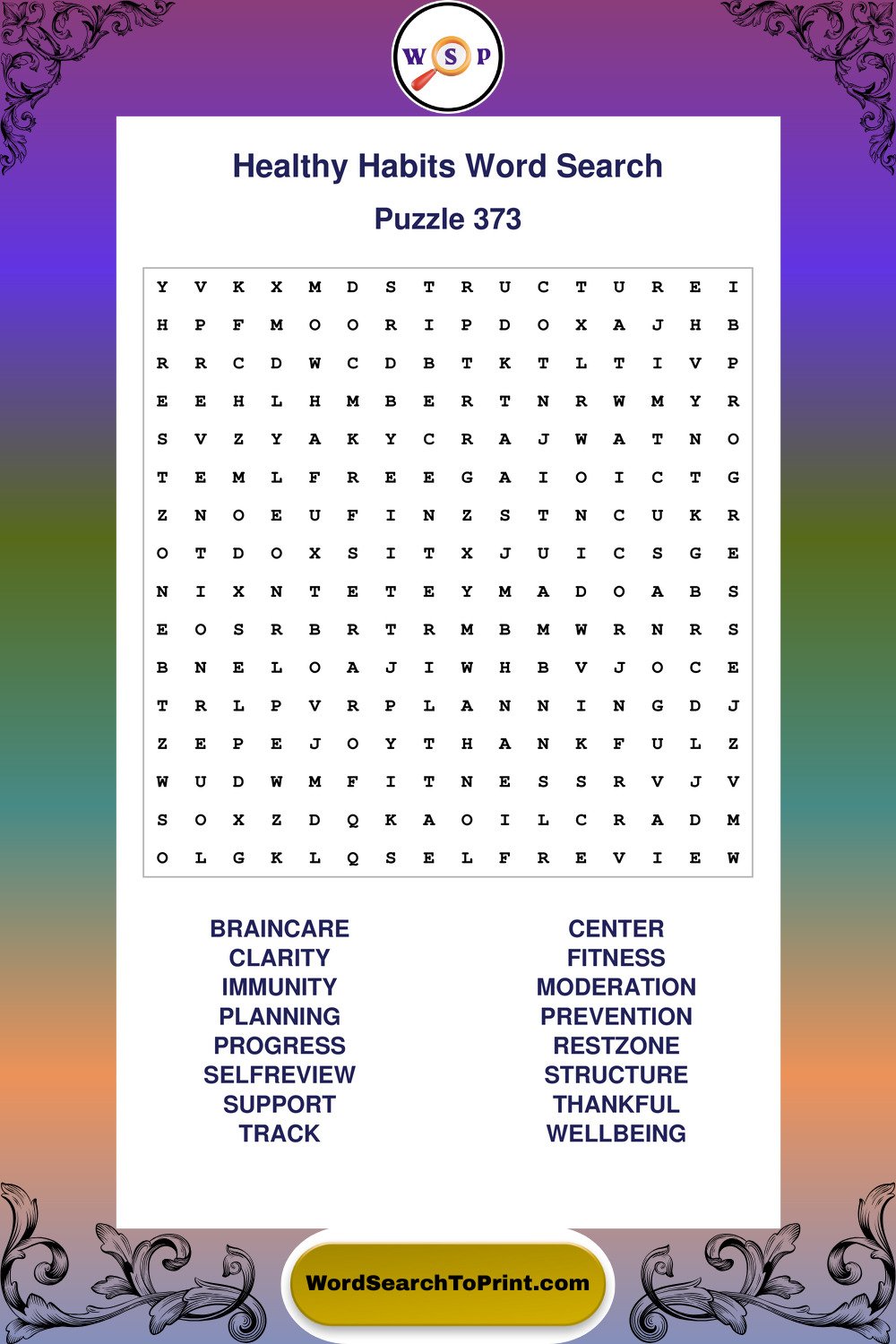 Healthy Habits Word Search Puzzle 373
