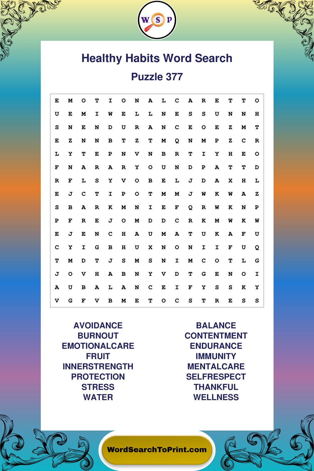 Healthy Habits Word Search Puzzle 377