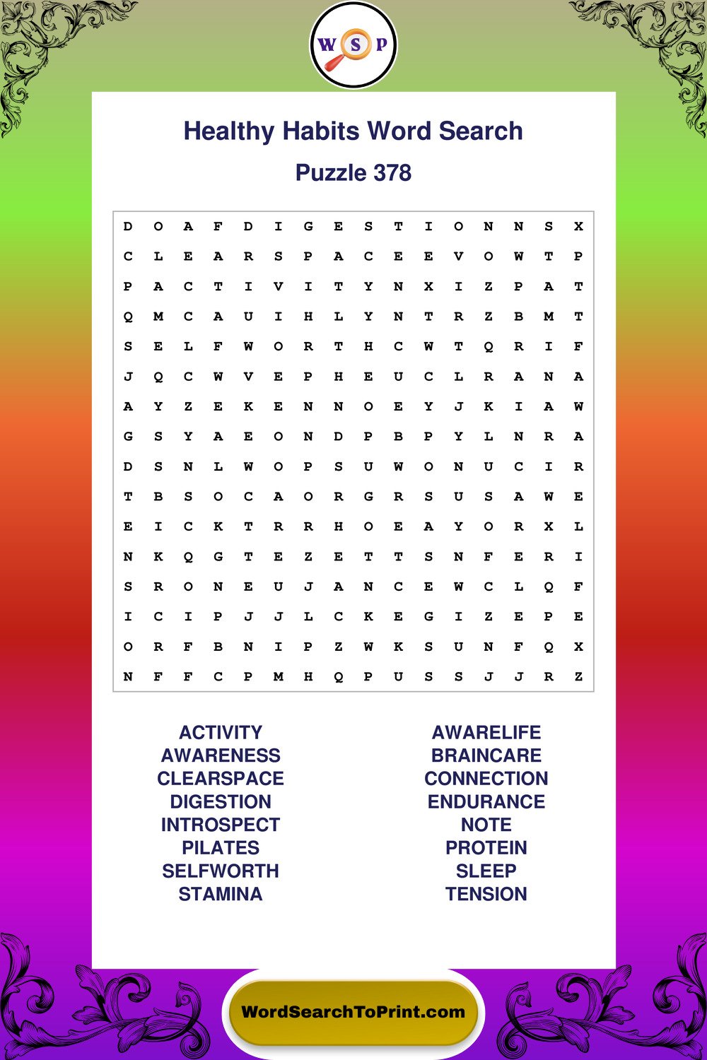 Healthy Habits Word Search Puzzle 378