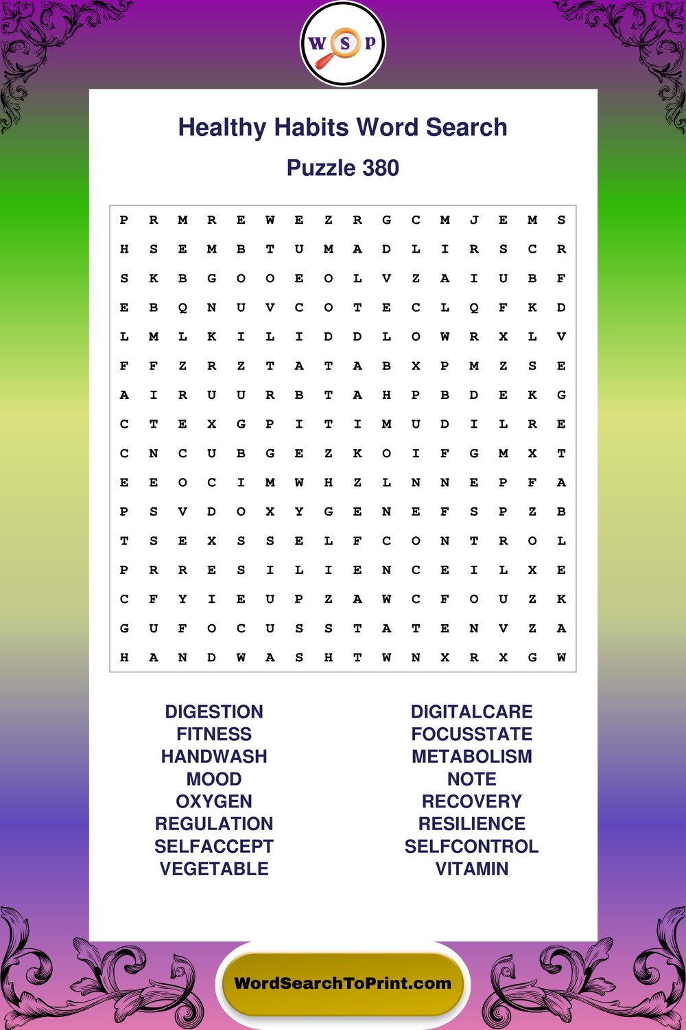 Healthy Habits Word Search Puzzle 380