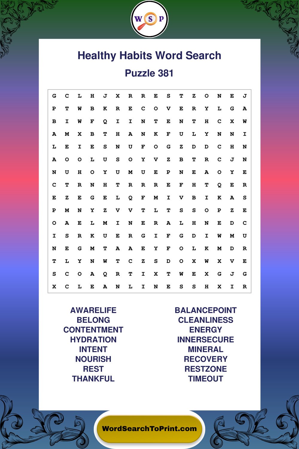 Healthy Habits Word Search Puzzle 381