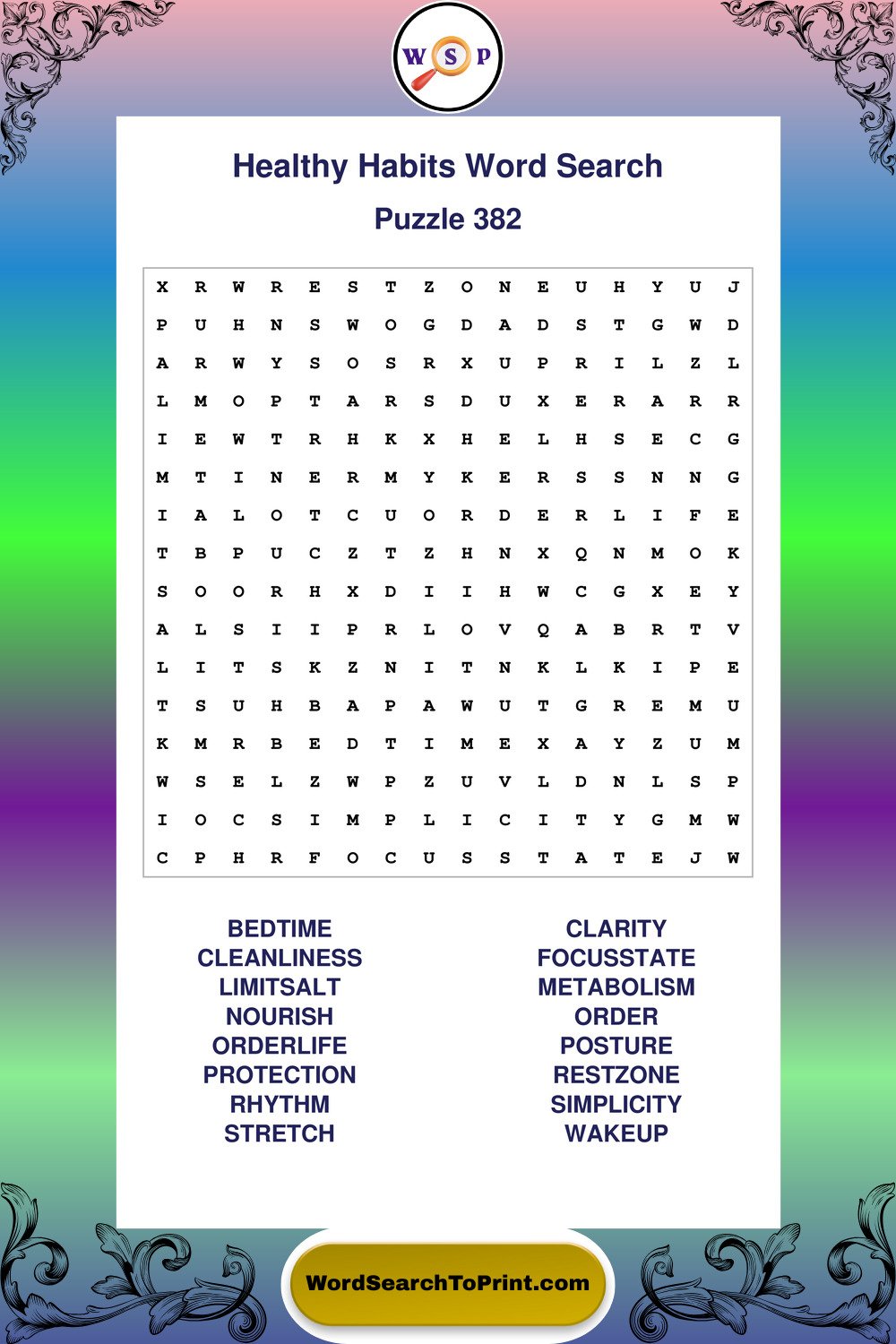 Healthy Habits Word Search Puzzle 382