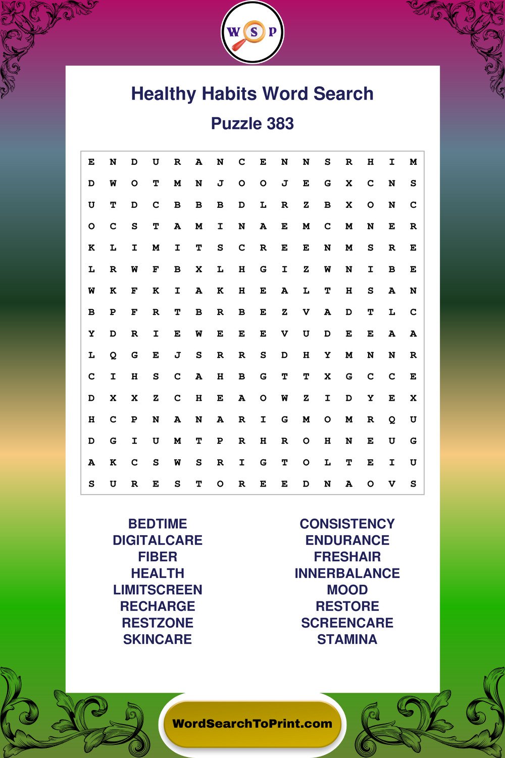 Healthy Habits Word Search Puzzle 383