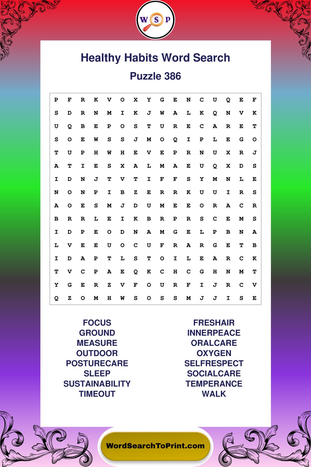 Healthy Habits Word Search Puzzle 386