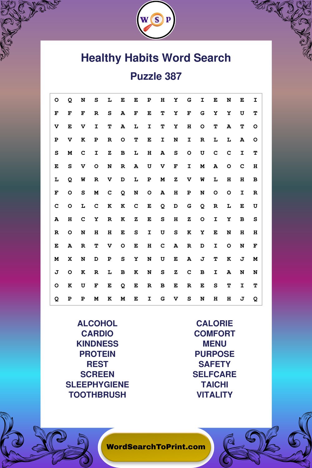 Healthy Habits Word Search Puzzle 387