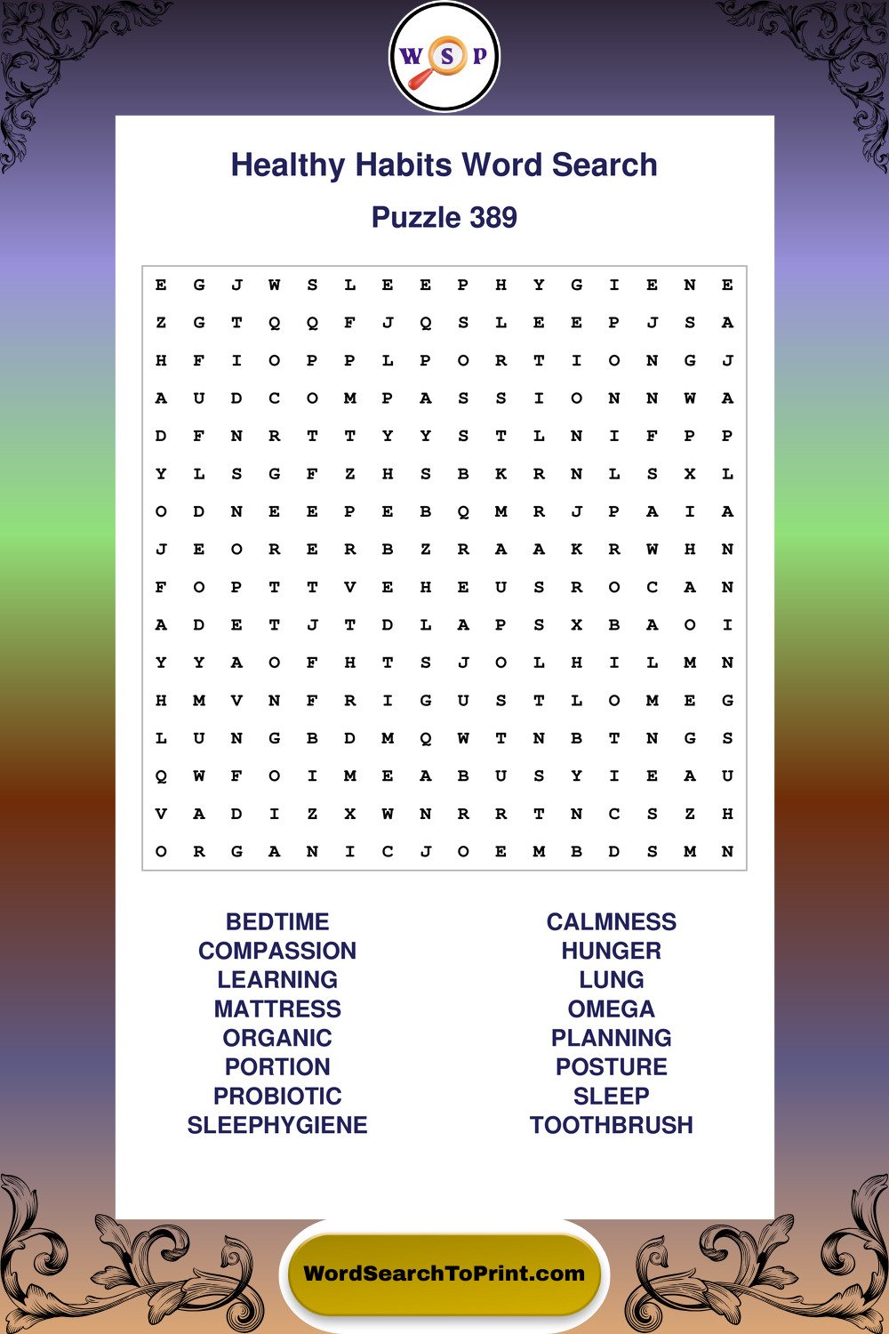 Healthy Habits Word Search Puzzle 389