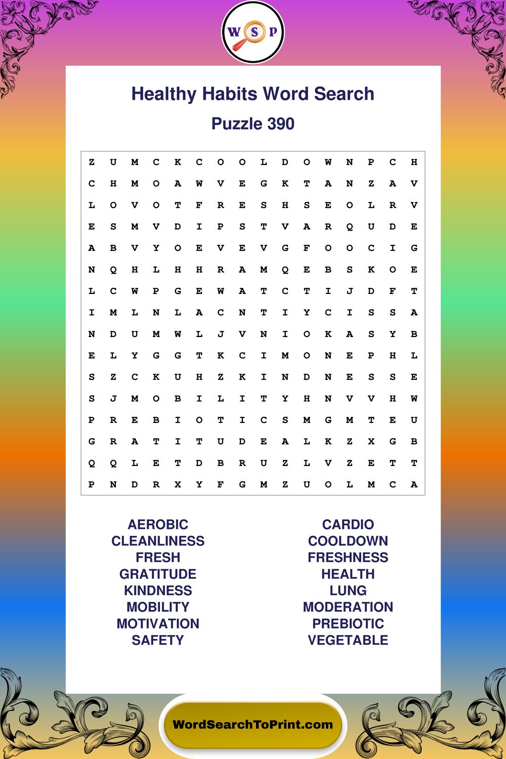 Healthy Habits Word Search Puzzle 390