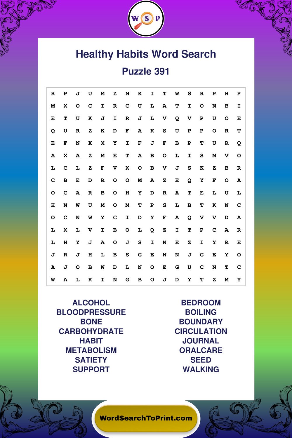 Healthy Habits Word Search Puzzle 391