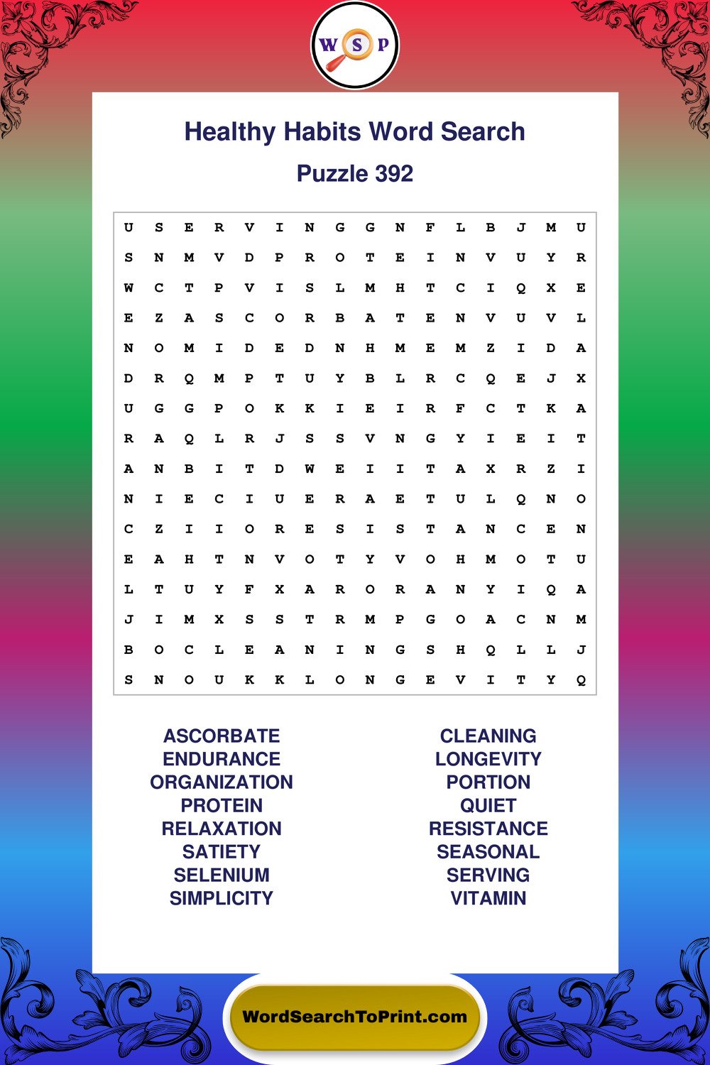 Healthy Habits Word Search Puzzle 392