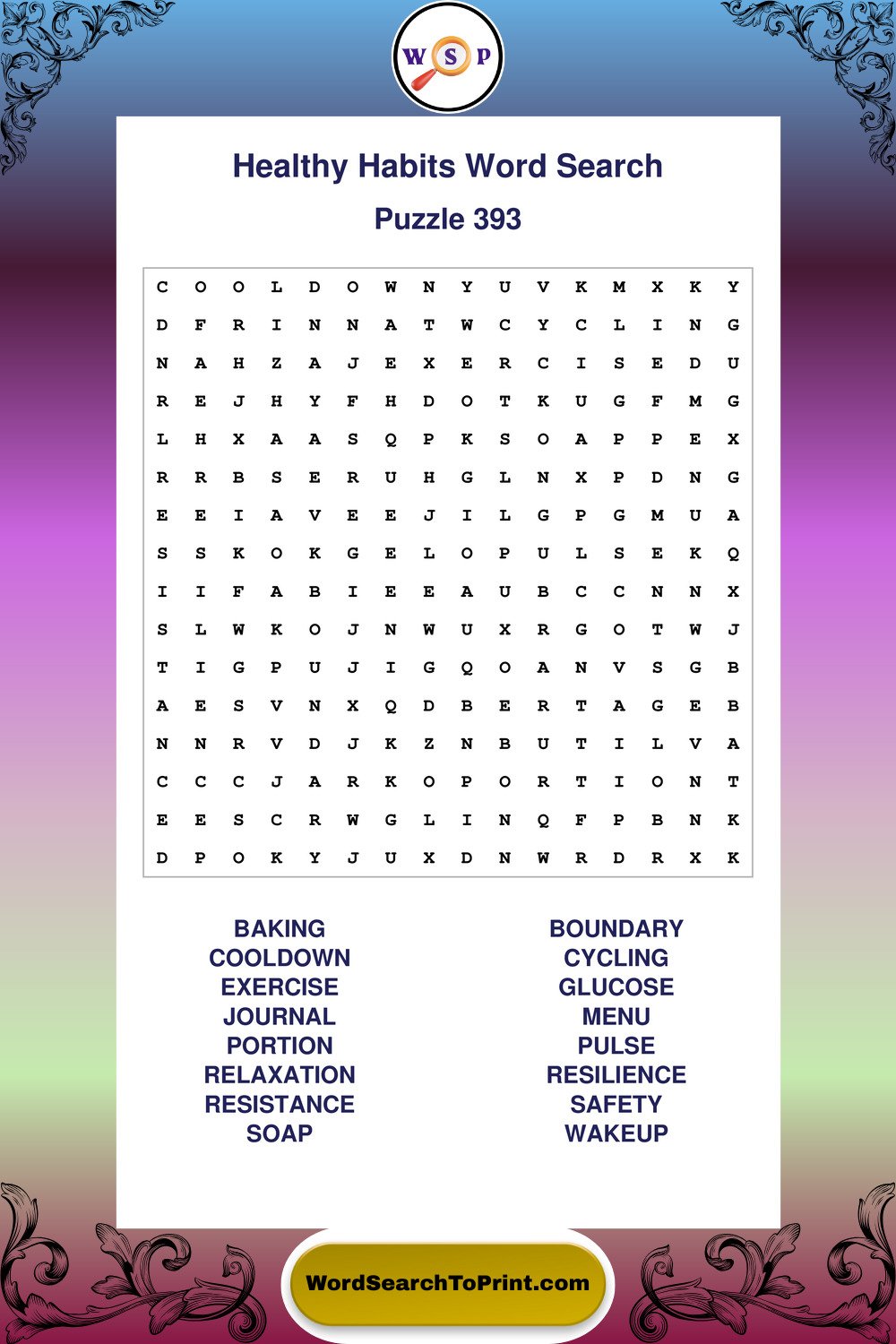 Healthy Habits Word Search Puzzle 393