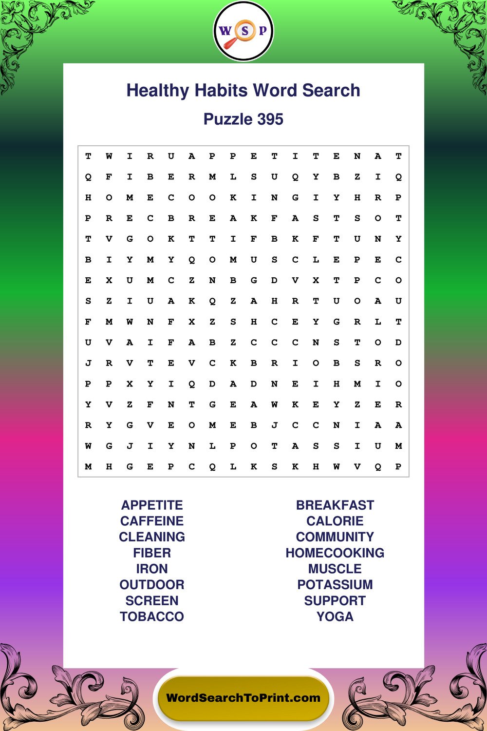 Healthy Habits Word Search Puzzle 395