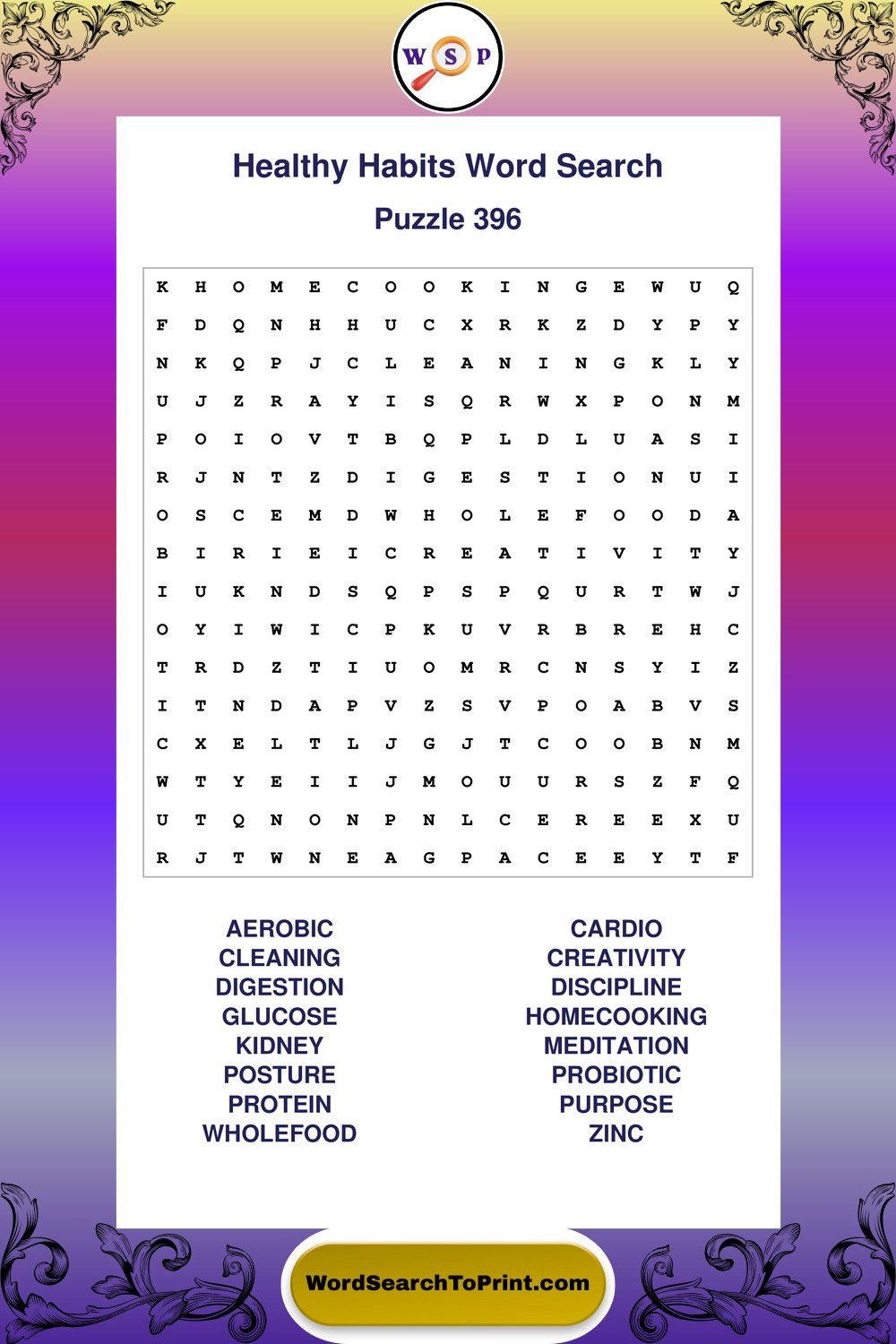 Healthy Habits Word Search Puzzle 396