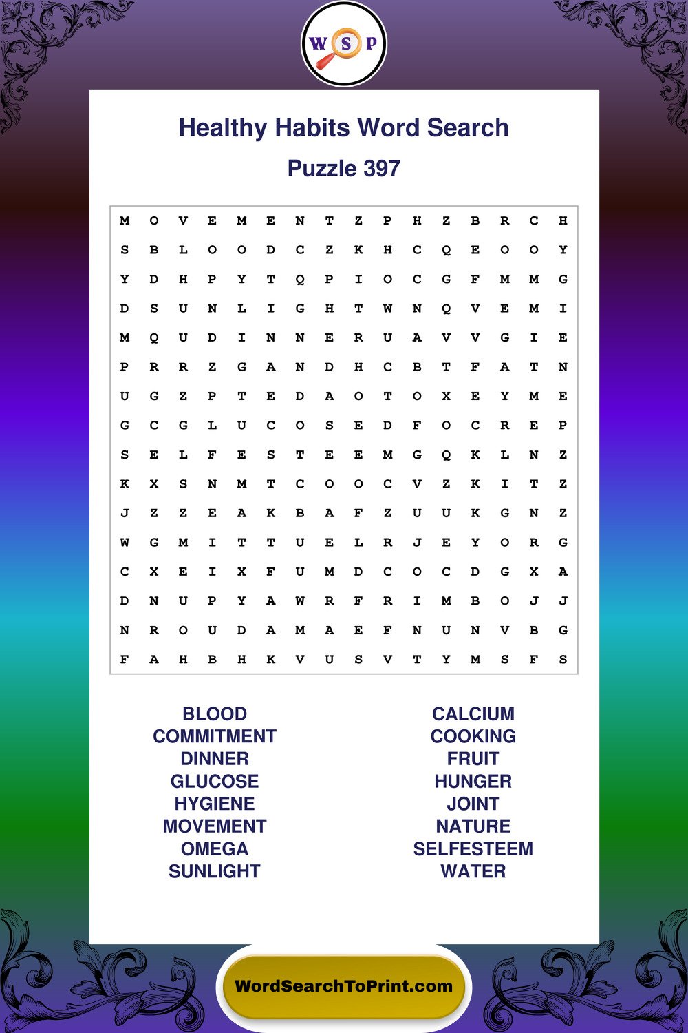 Healthy Habits Word Search Puzzle 397