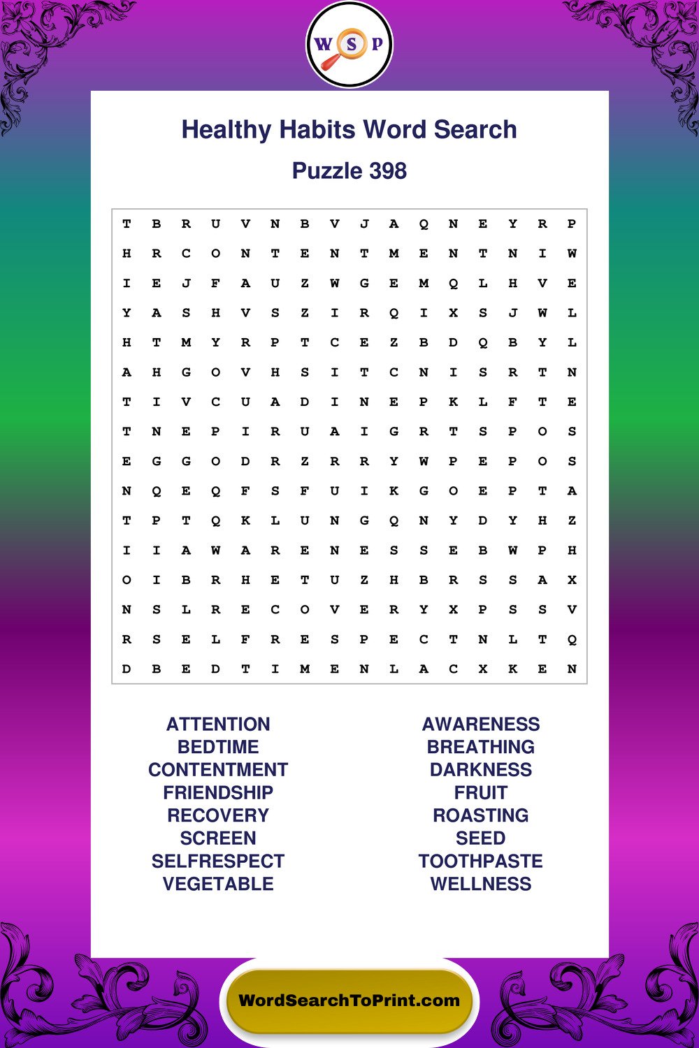 Healthy Habits Word Search Puzzle 398