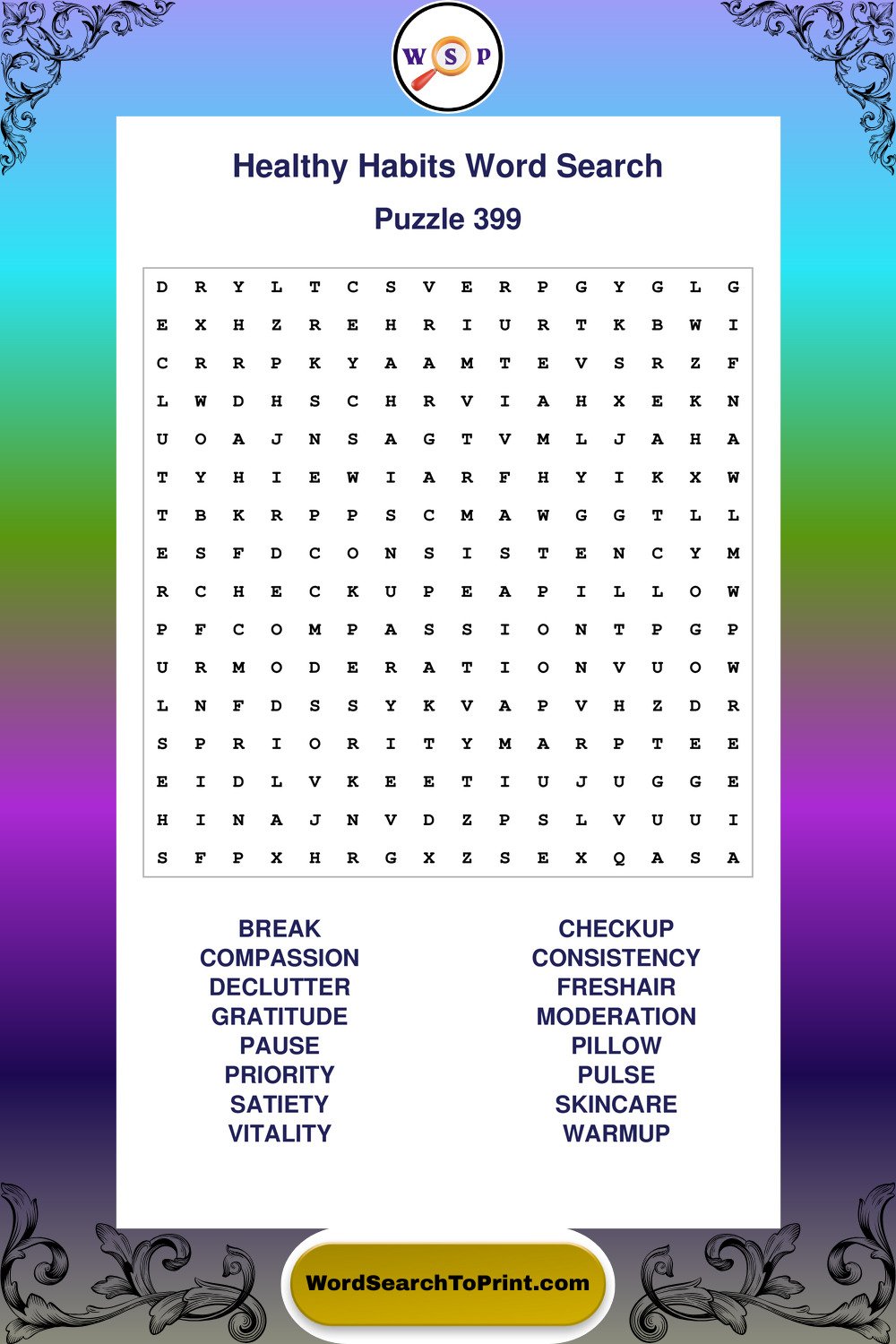 Healthy Habits Word Search Puzzle 399