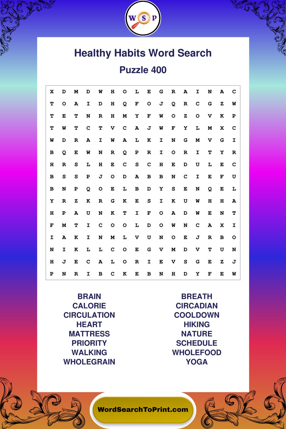 Healthy Habits Word Search Puzzle 400