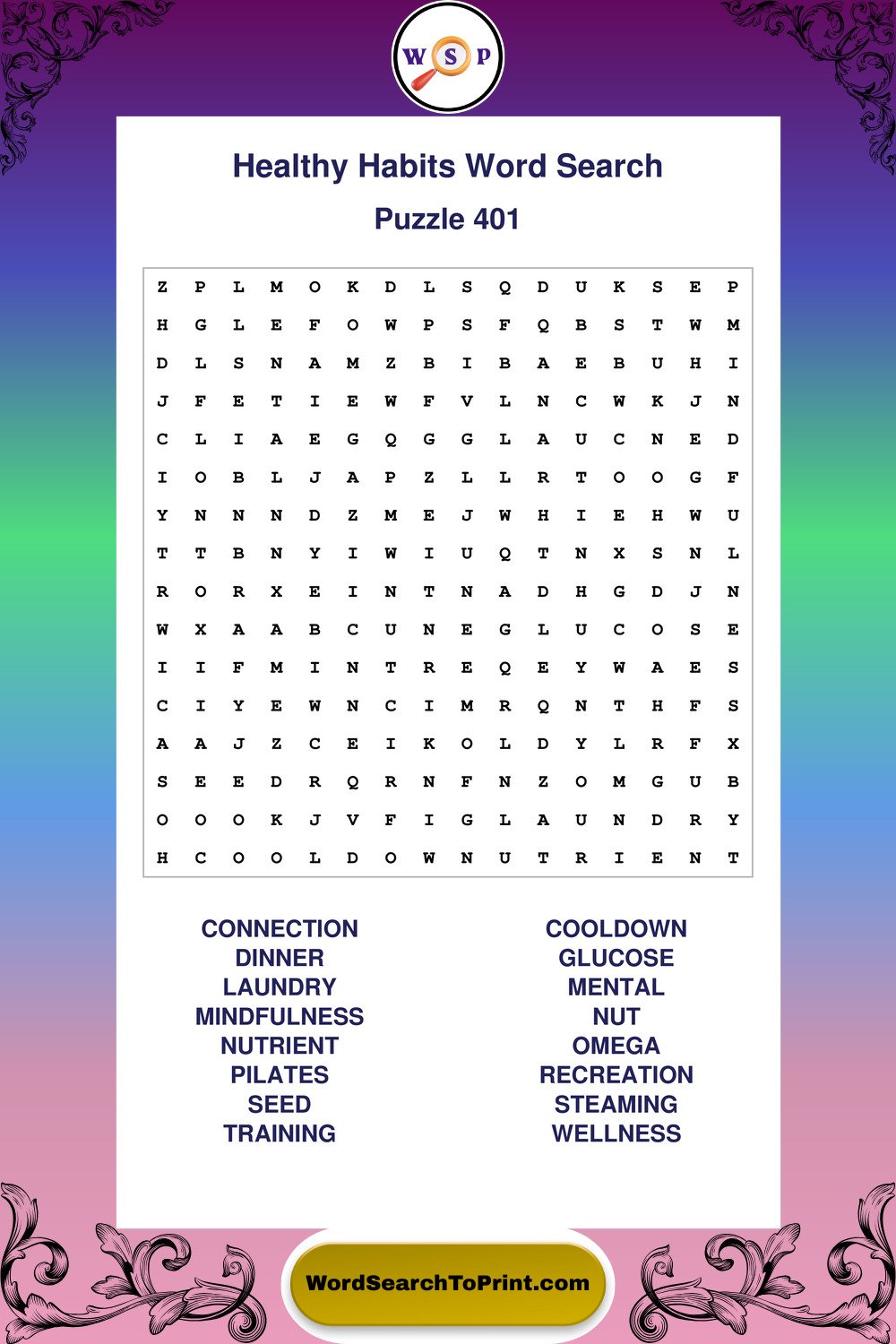 Healthy Habits Word Search Puzzle 401
