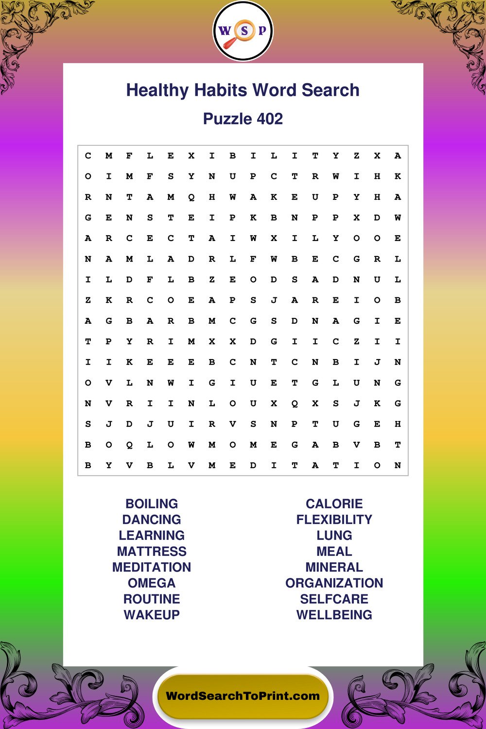 Healthy Habits Word Search Puzzle 402
