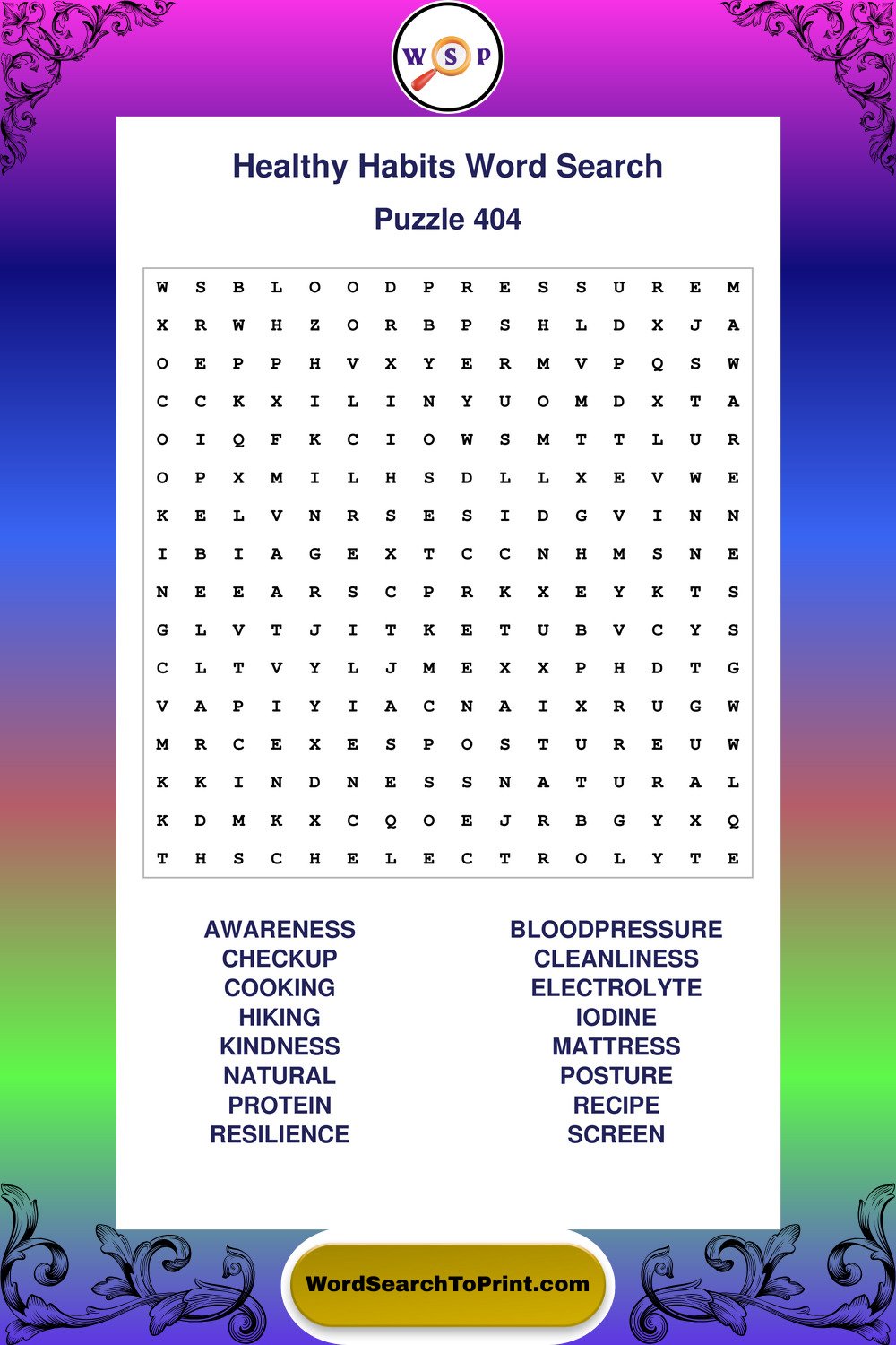 Healthy Habits Word Search Puzzle 404