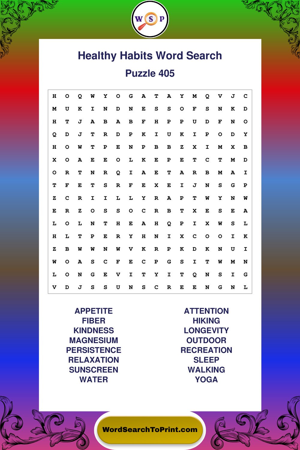 Healthy Habits Word Search Puzzle 405