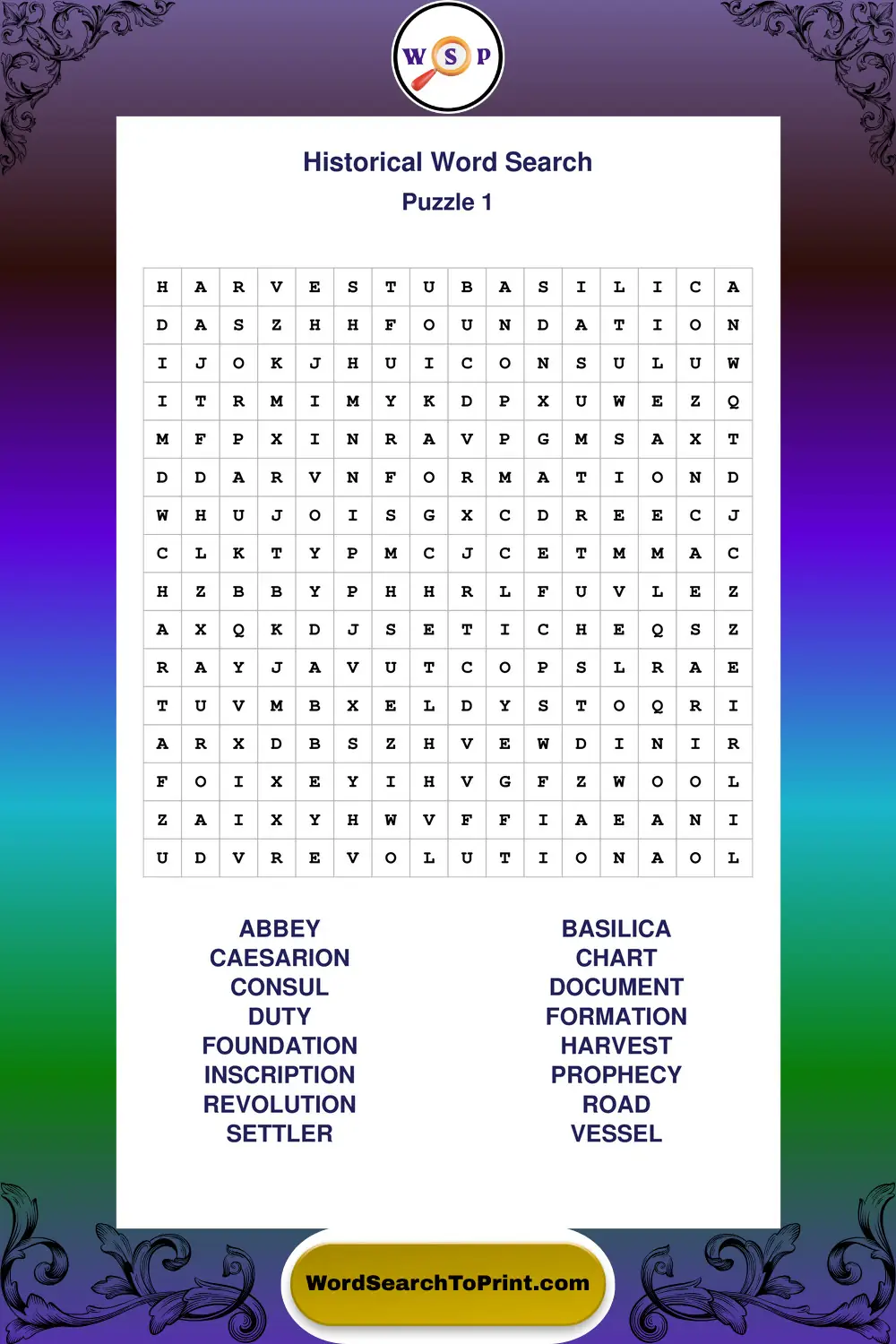 Historical Word Search Puzzle 1