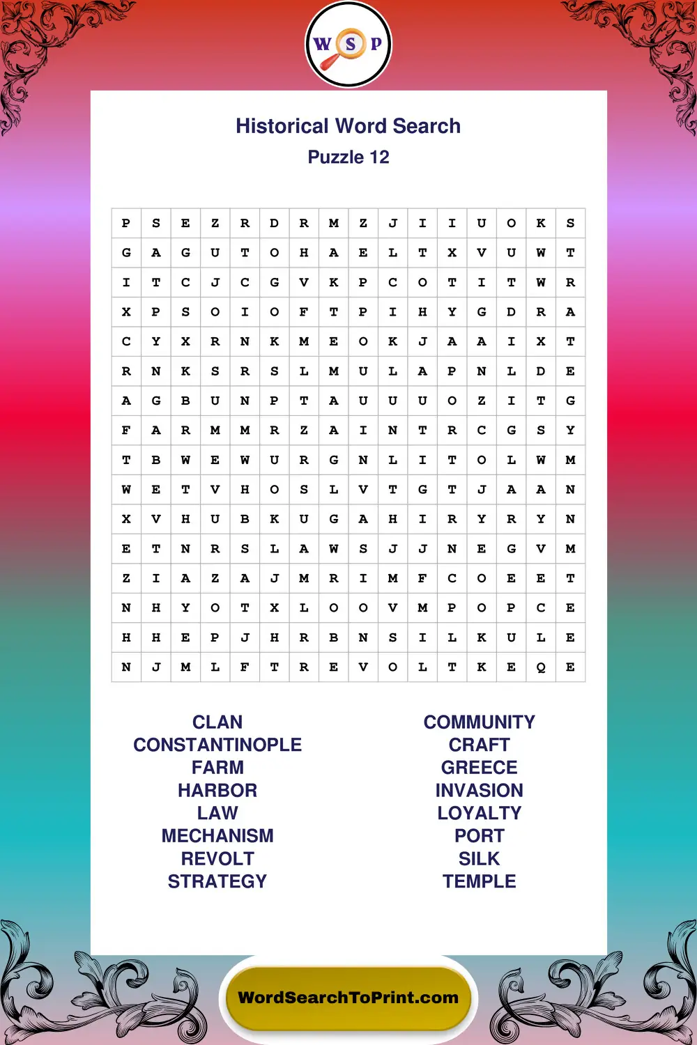 Historical Word Search Puzzle 12