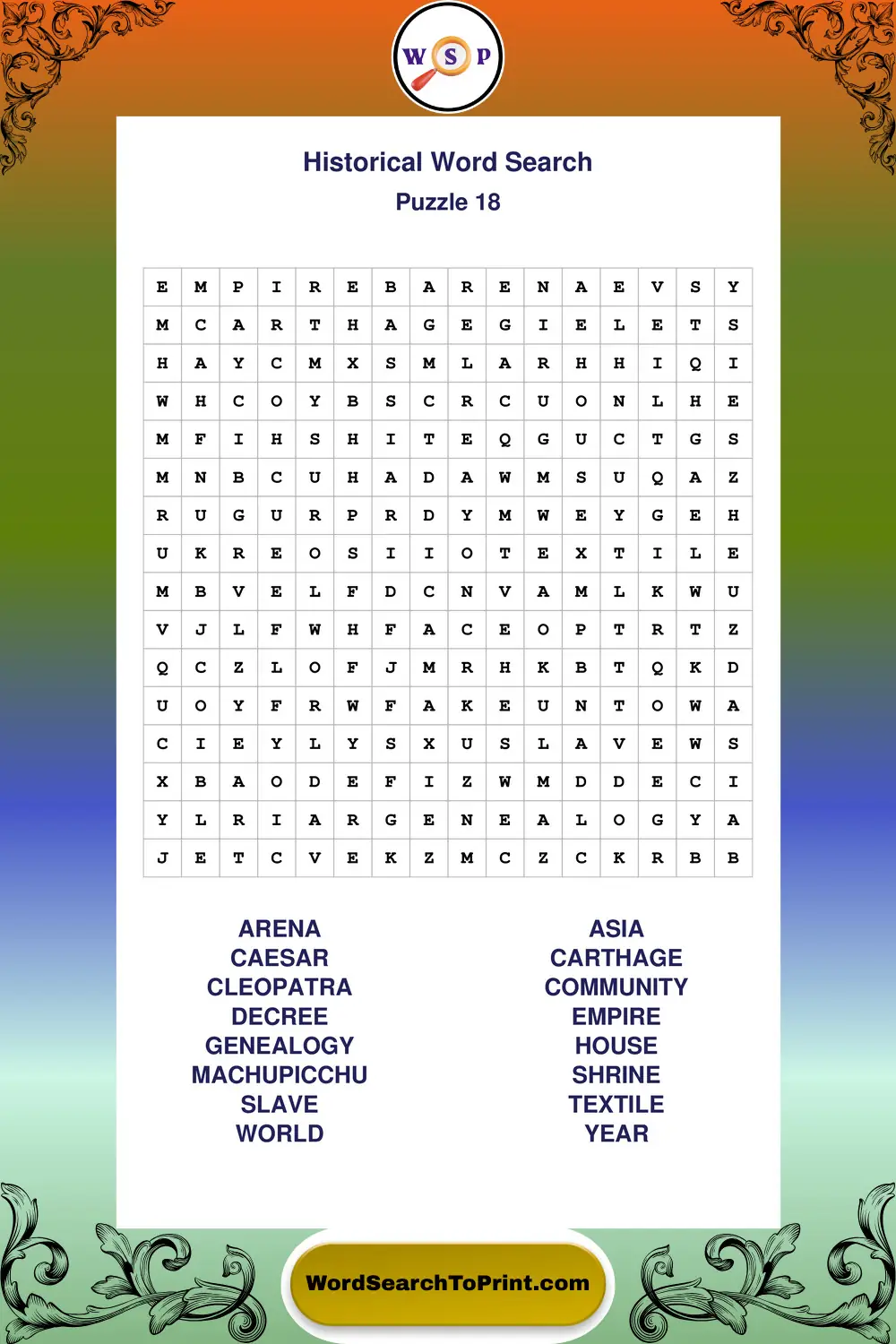 Historical Word Search Puzzle 18
