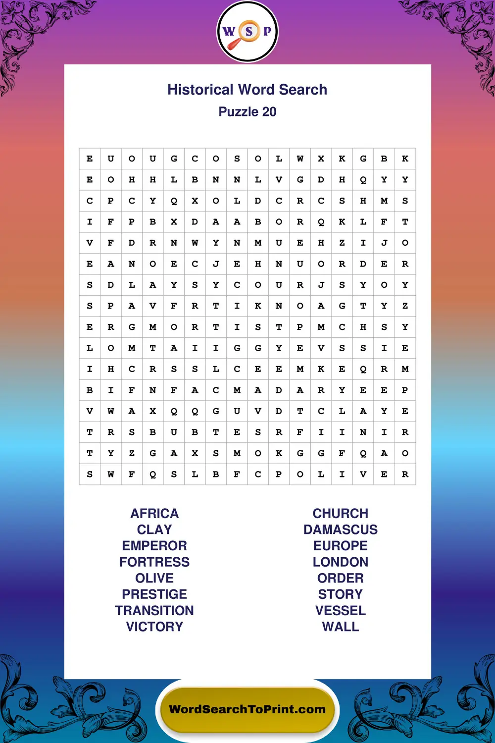 Historical Word Search Puzzle 20