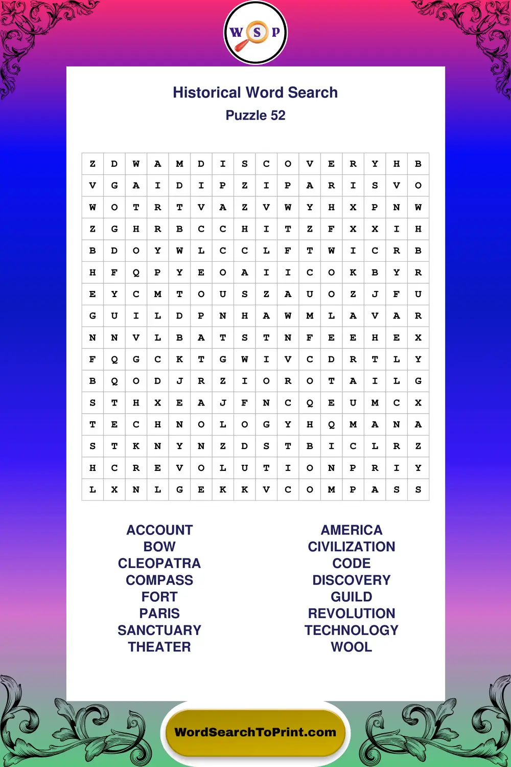 Historical Word Search Puzzle 52