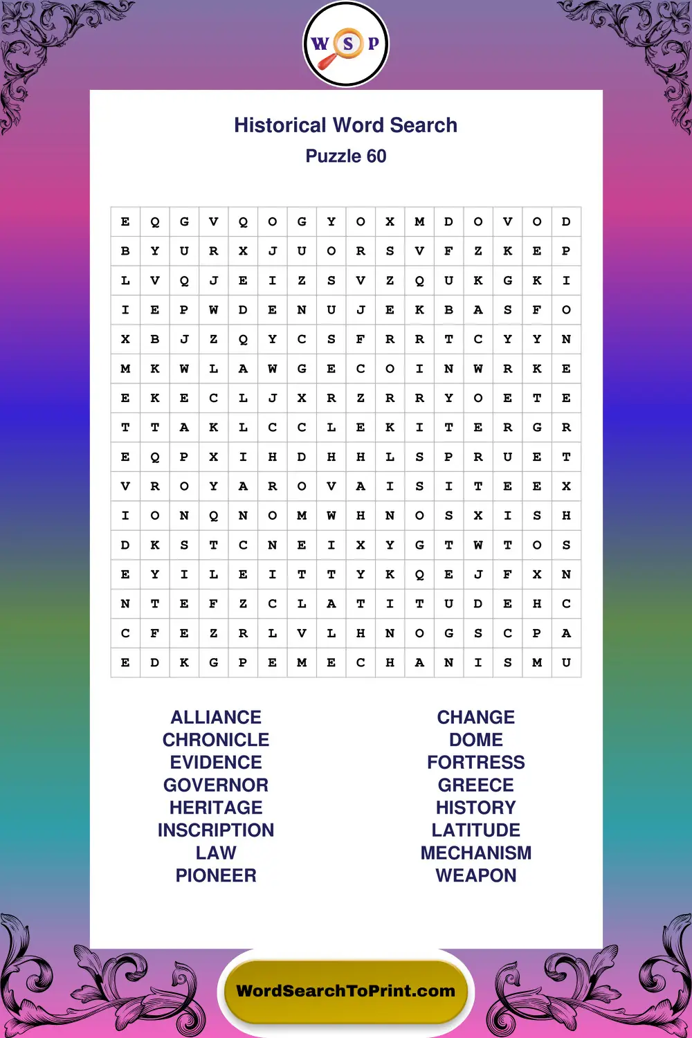 Historical Word Search Puzzle 60