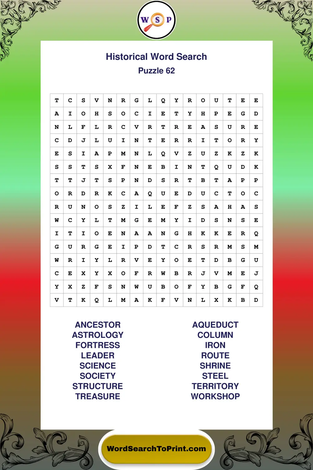 Historical Word Search Puzzle 62