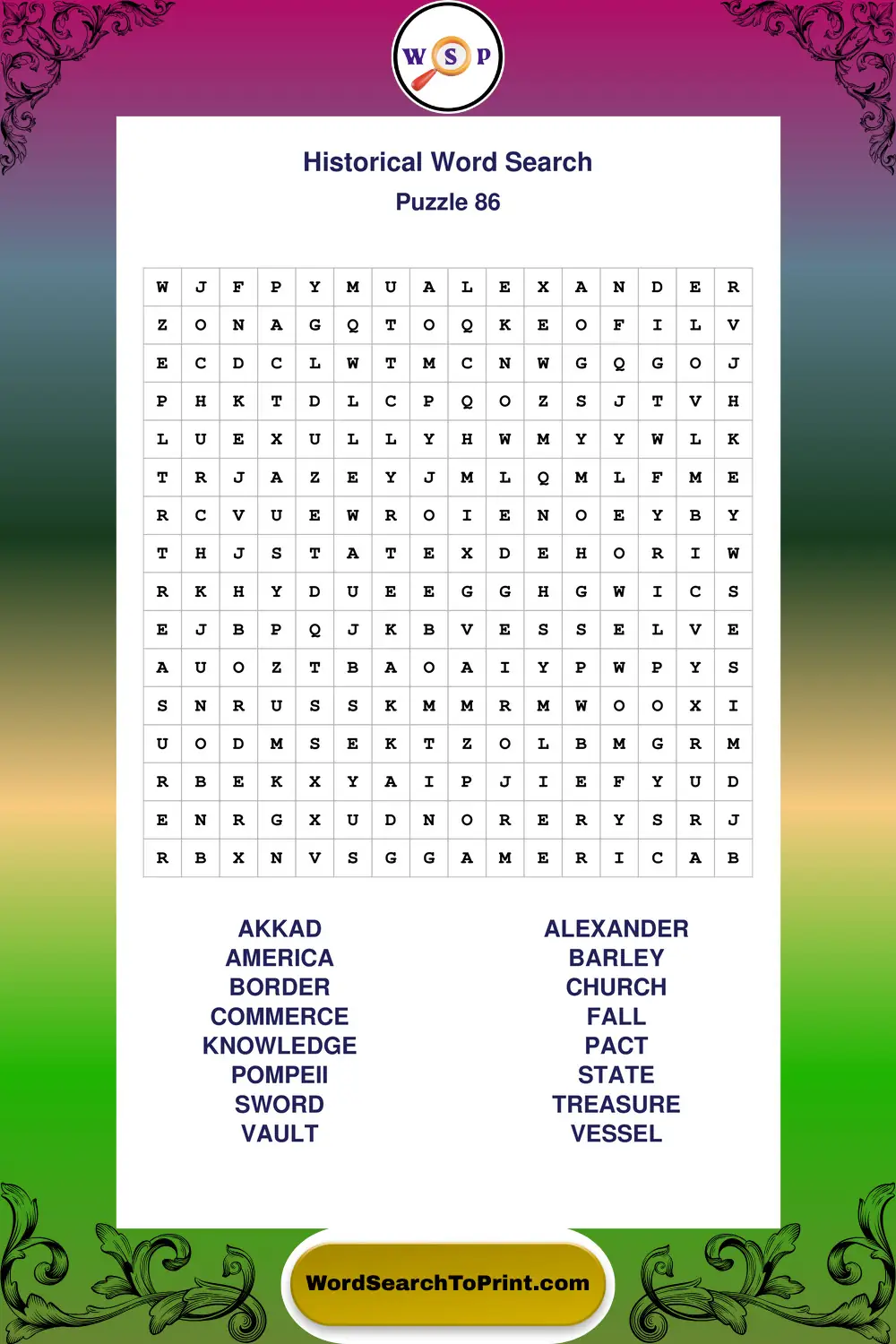 Historical Word Search Puzzle 86