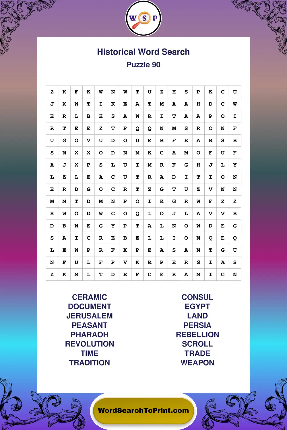 Historical Word Search Puzzle 90