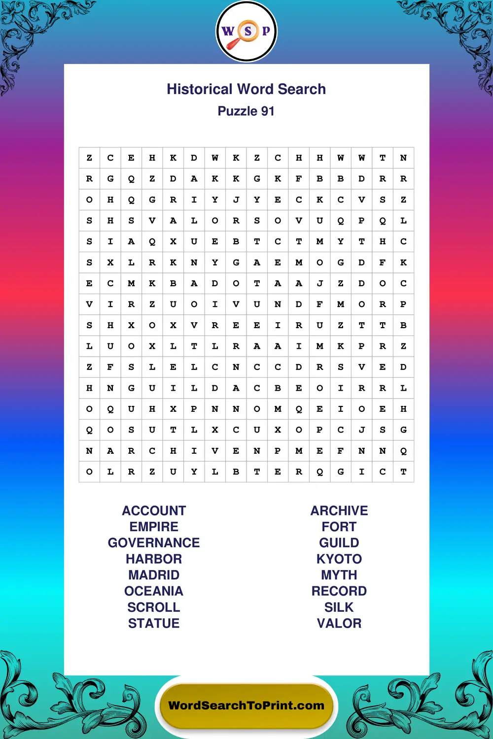 Historical Word Search Puzzle 91