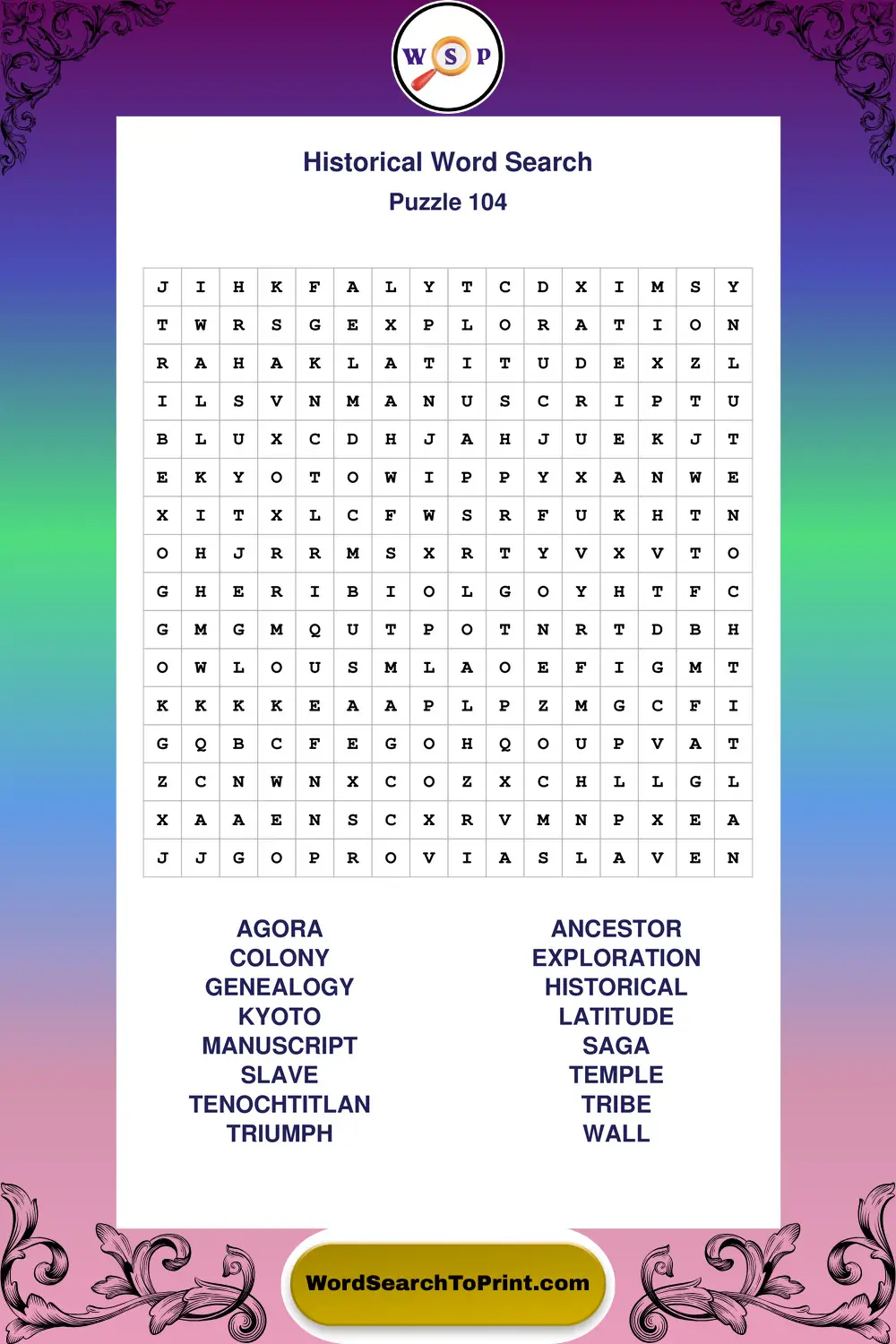 Historical Word Search Puzzle 104