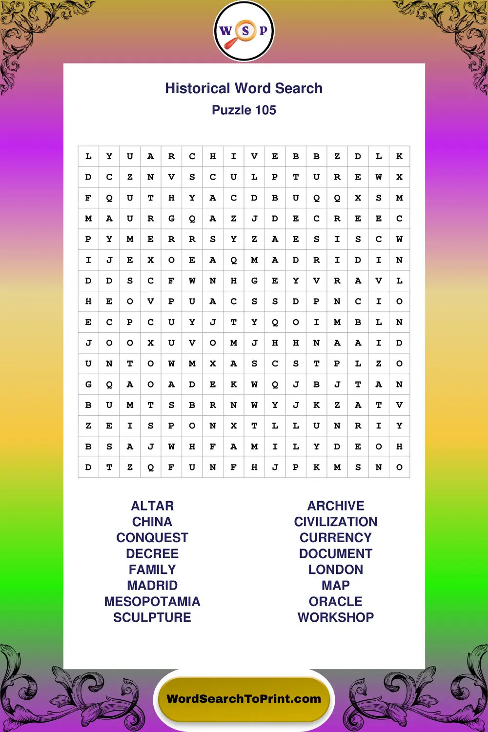 Historical Word Search Puzzle 105