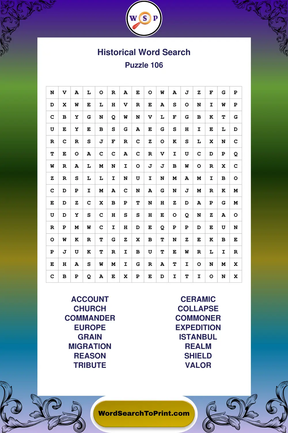 Historical Word Search Puzzle 106
