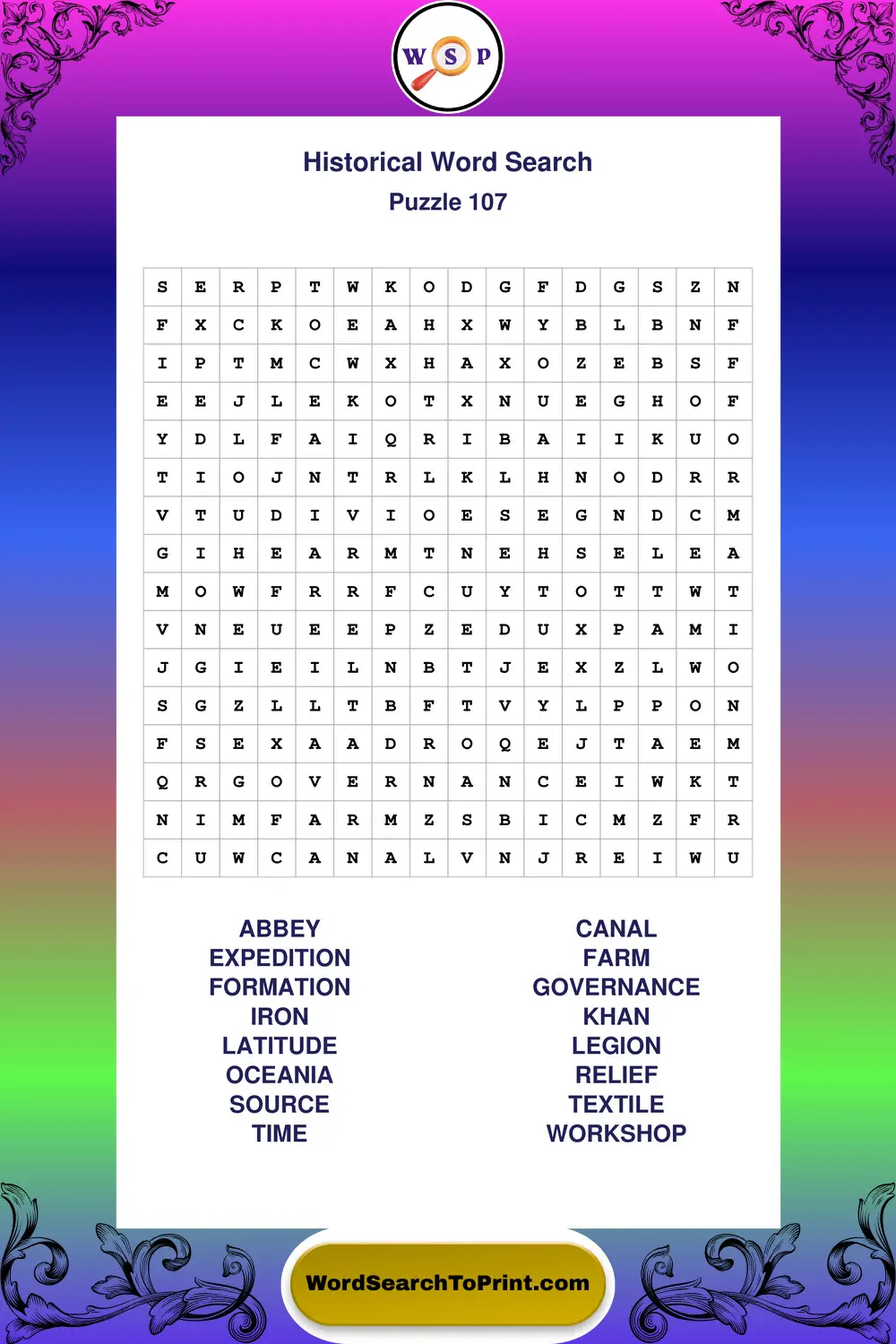 Historical Word Search Puzzle 107