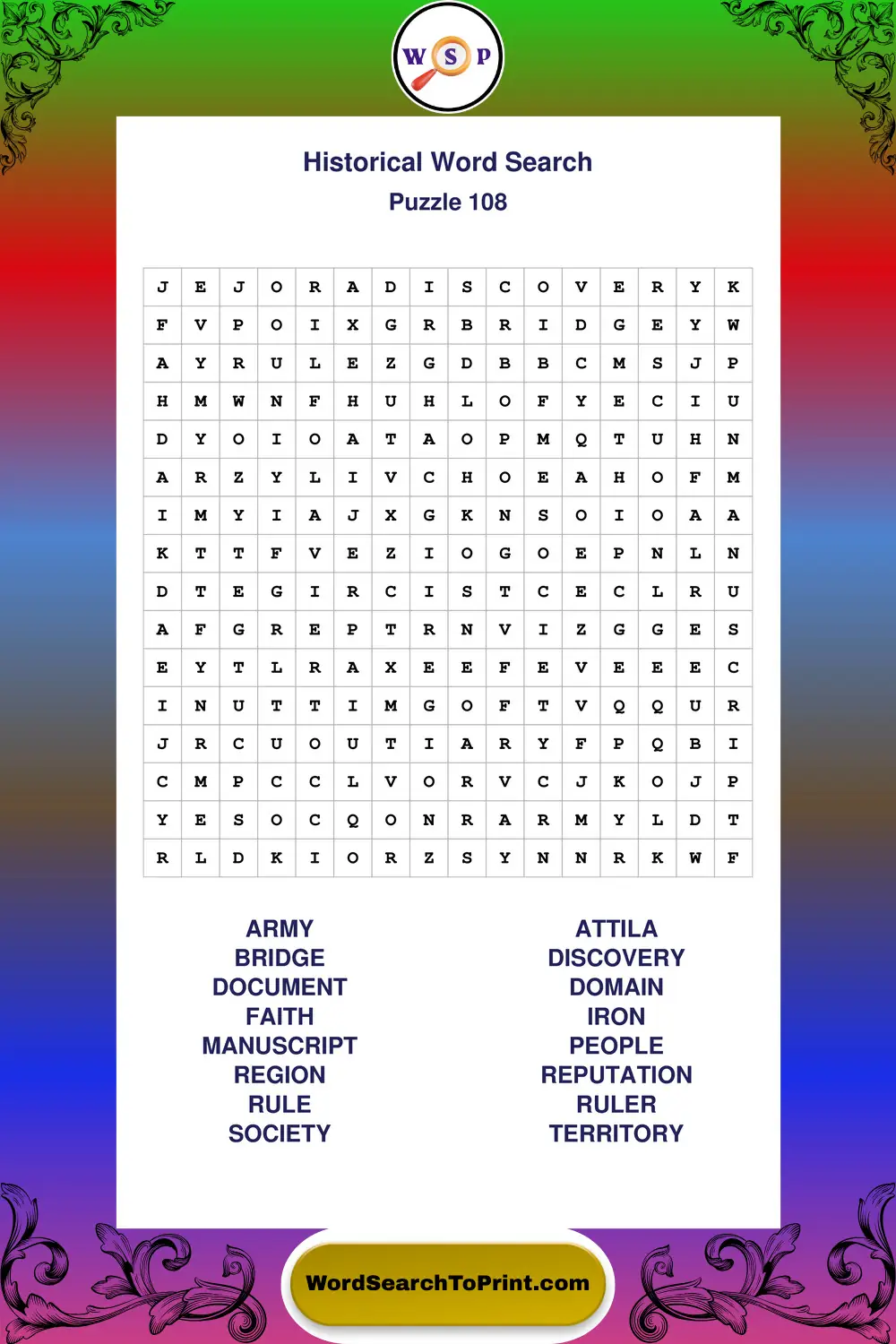 Historical Word Search Puzzle 108