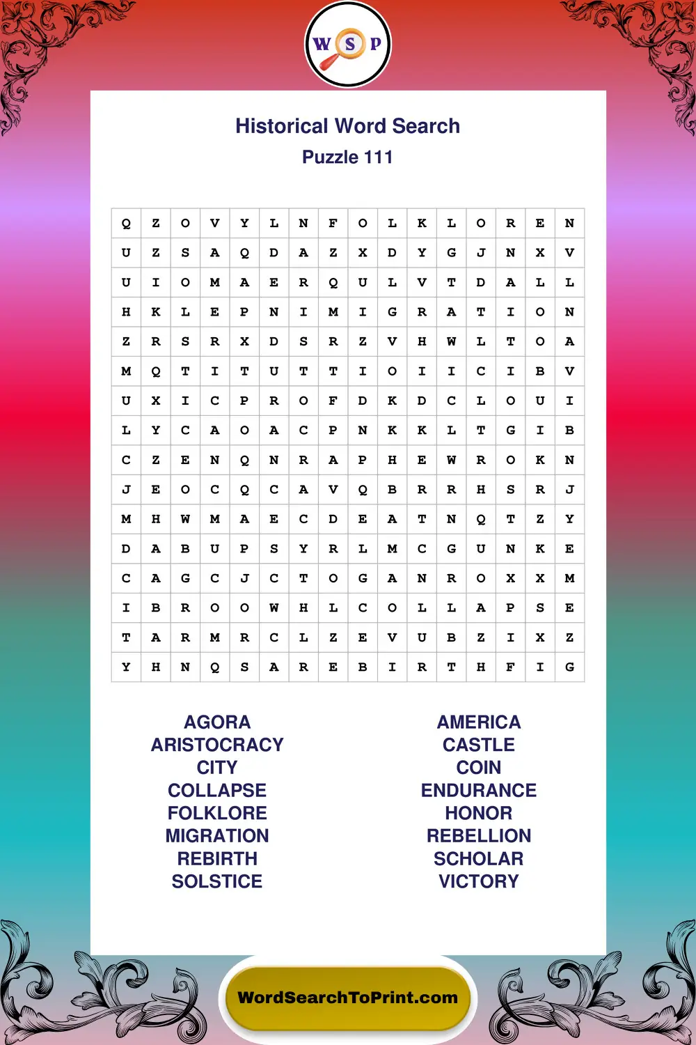 Historical Word Search Puzzle 111
