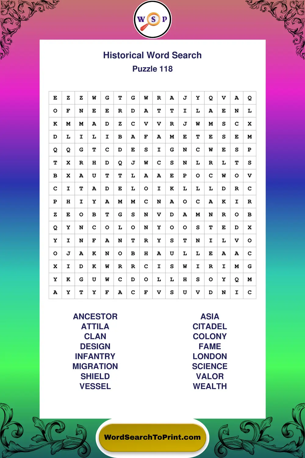 Historical Word Search Puzzle 118