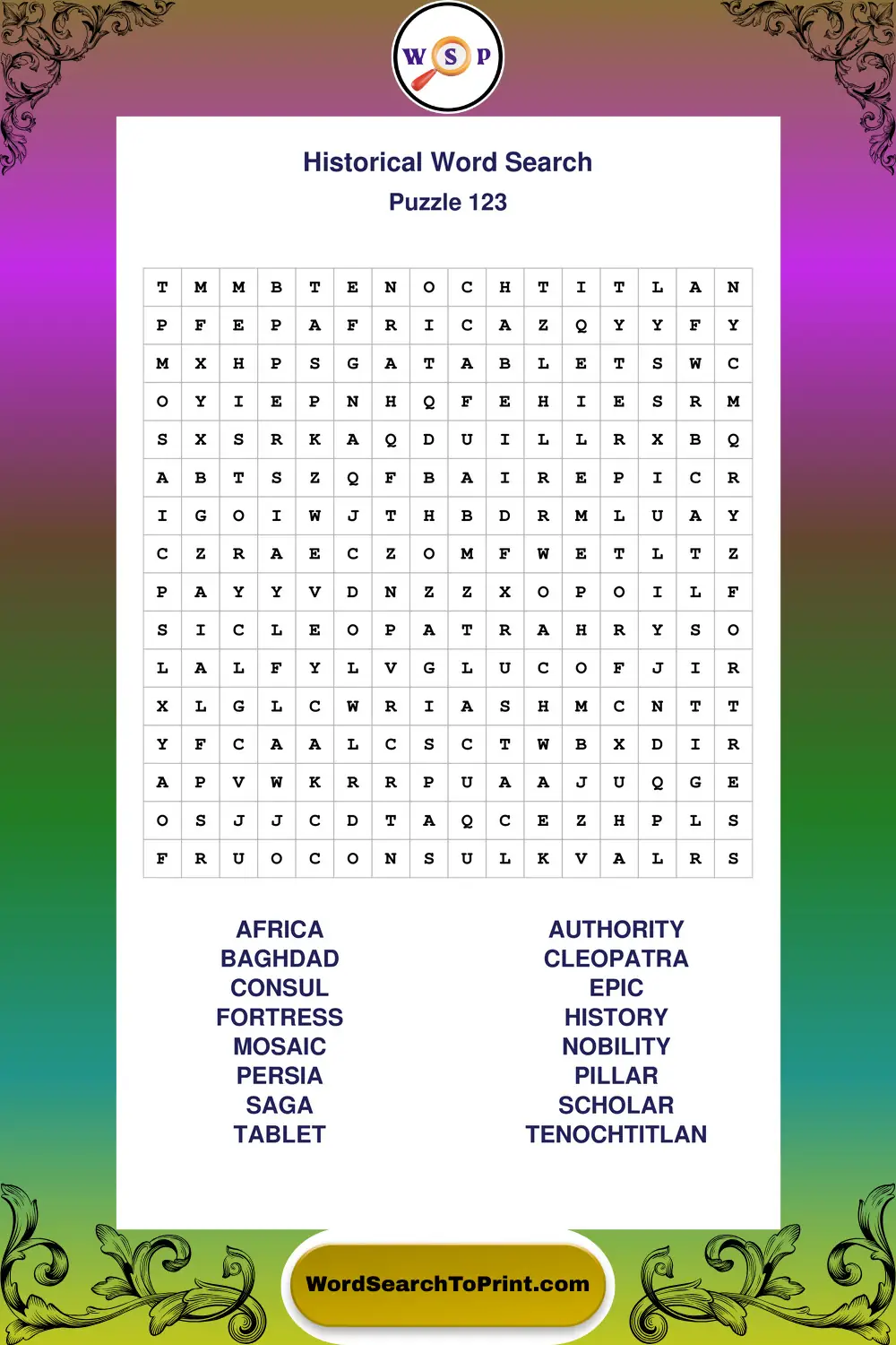 Historical Word Search Puzzle 123