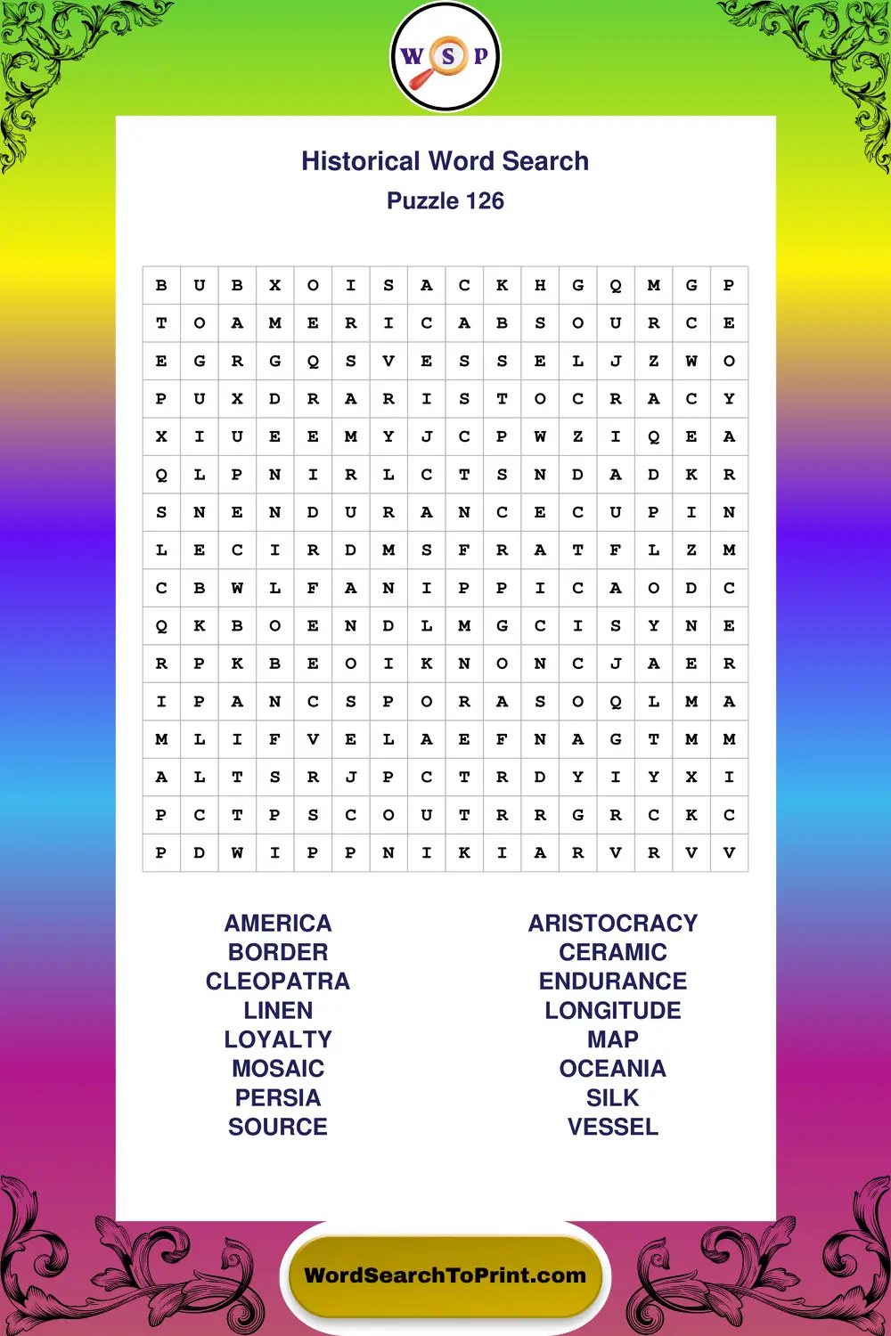 Historical Word Search Puzzle 126