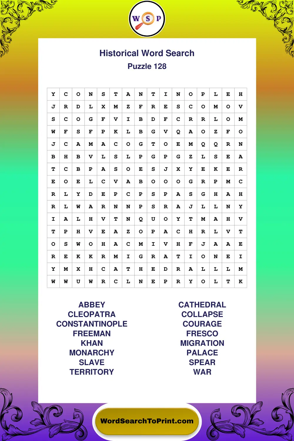 Historical Word Search Puzzle 128