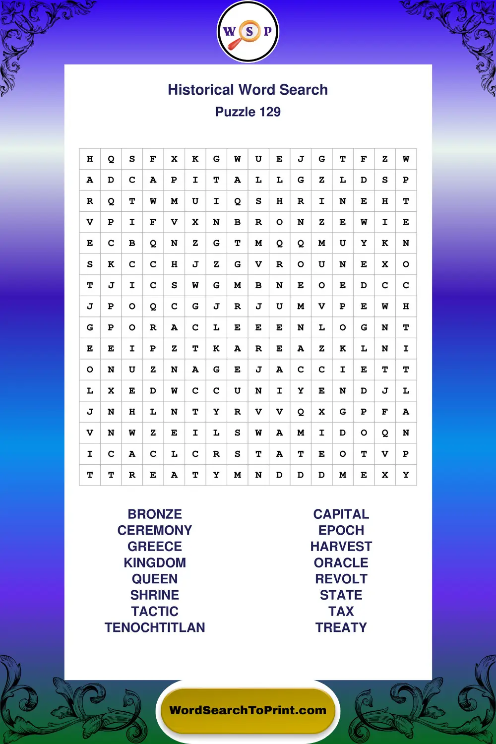 Historical Word Search Puzzle 129