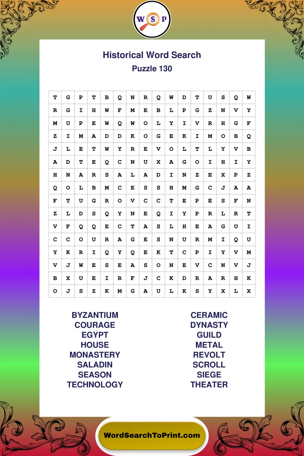 Historical Word Search Puzzle 130