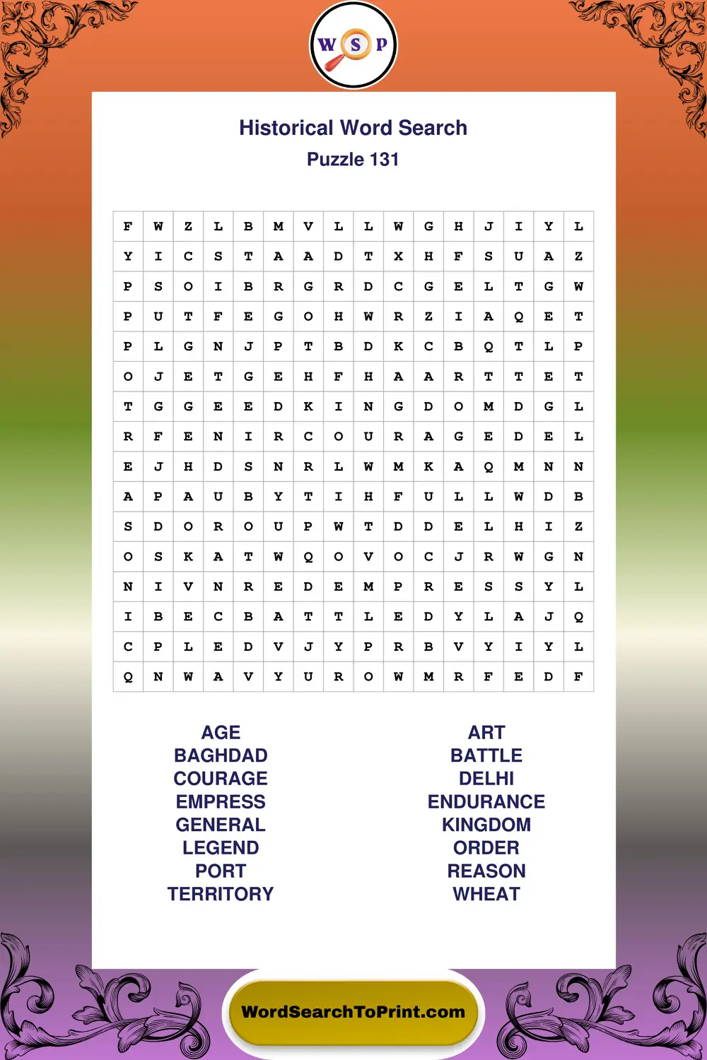Historical Word Search Puzzle 131