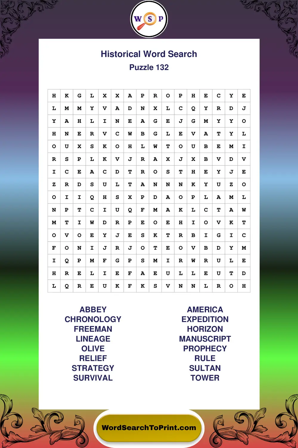 Historical Word Search Puzzle 132