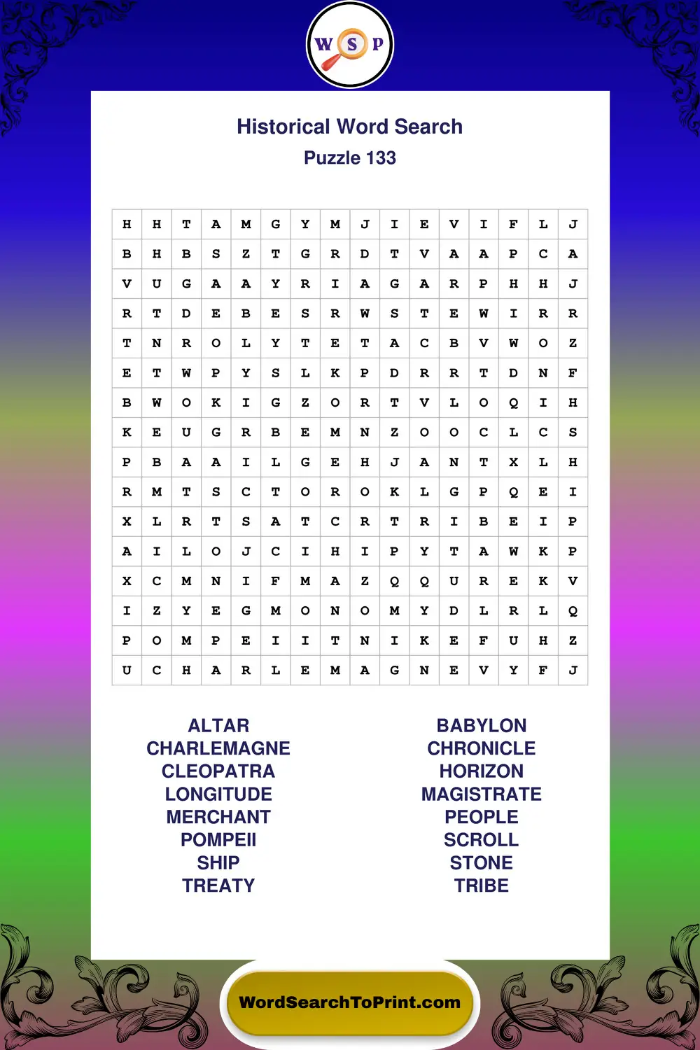 Historical Word Search Puzzle 133