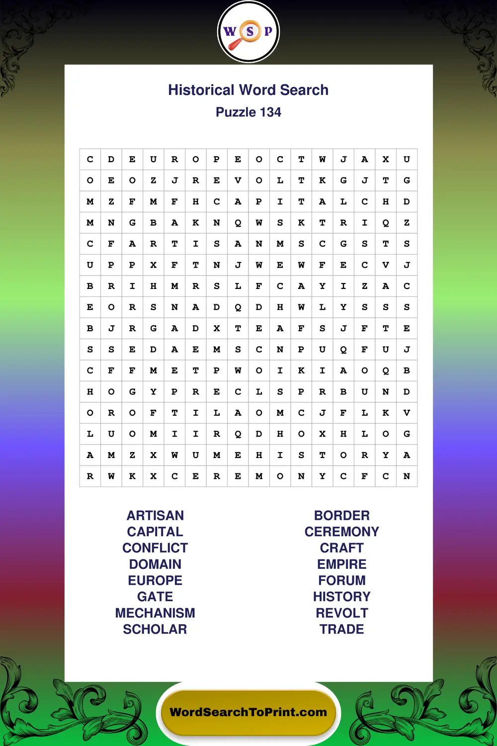 Historical Word Search Puzzle 134
